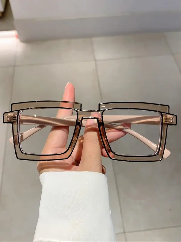 Unisex Simple Style Eyeglasses with Geometric Square Frame & Fashion Line Design, Casual Trendy Eyeglasses for Everyday Use, Fashion Eyeglasses for Outdoor Activities 2