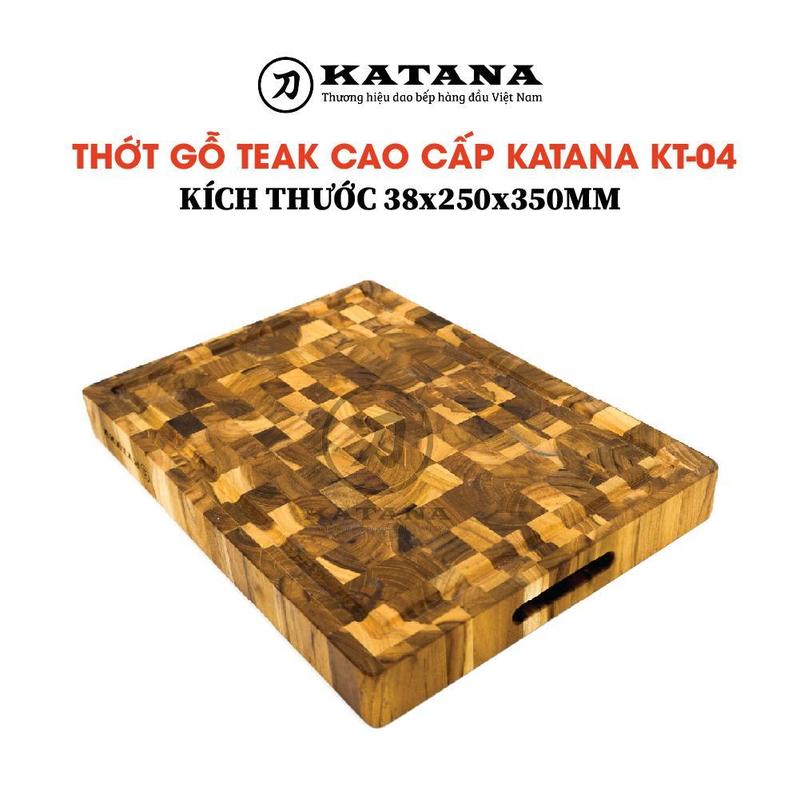 [ KT04-DP ] Thớt gỗ teak chặt cao cấp KATANA cỡ nhỏ - KT04 chữ nhật kích thước 38x250x350mm