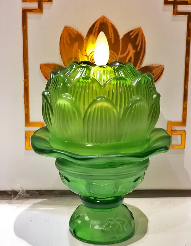Nến điện tử hoa sen, đế đèn lưu ly 7 màu đường kính 9cm 4