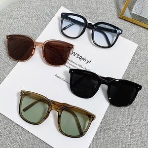 Fashion Sight Square Sunglasses Folding Black Tea Blue Frame Ins Fashion Unisex Frames Glasses Spectacles Eyewear Kacamata Cream