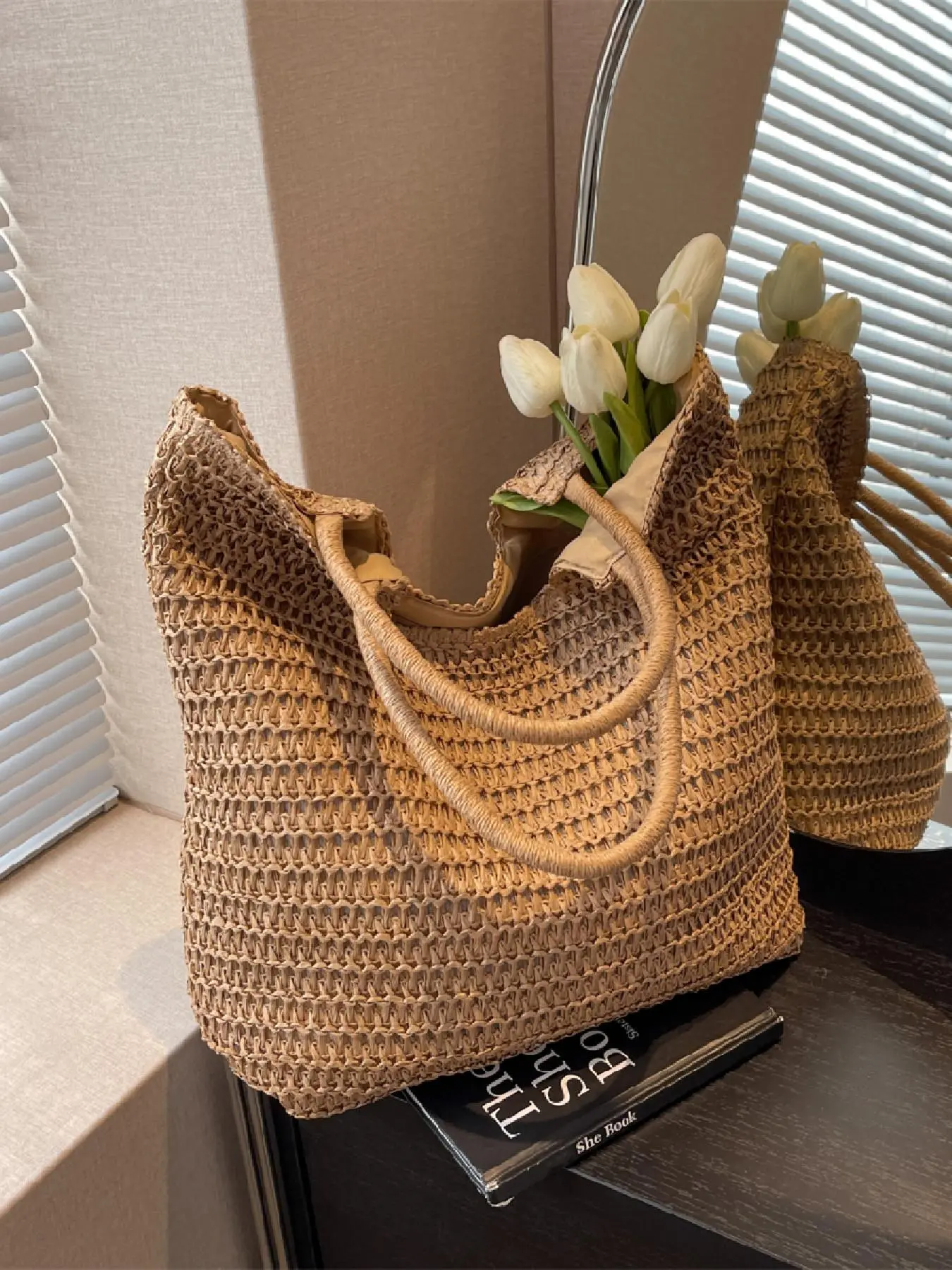Women's Fashionable Straw Bag, Large Capacity Shoulder Bag for Daily Used, Casual Trendy Versatile High-quality Daily Commuting Bag, Girl Fashionable Shopping Bag
