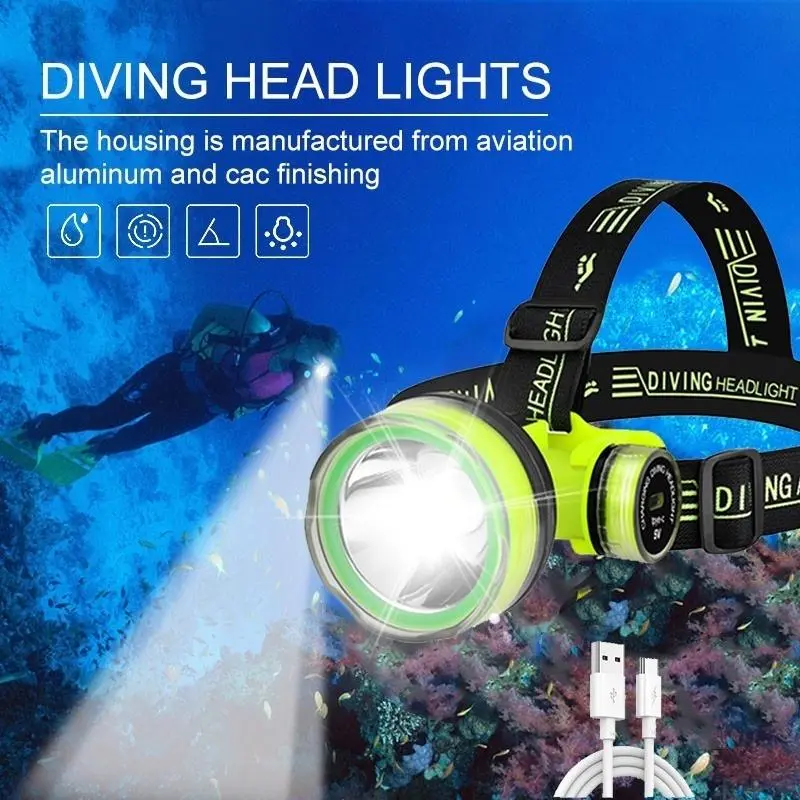 Diving Headlight Led Head-mountedRechargeable Underwater Lighting WaterproofSearchlight Diving Headlamp