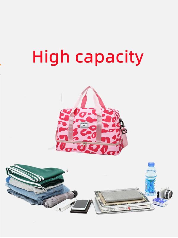 Leopard Pattern Zipper Carrier Travel Bag Set, Fashionable Leopard Print Duffle Bag, Durable Waterproof Travel Bag for Women & Girls 9