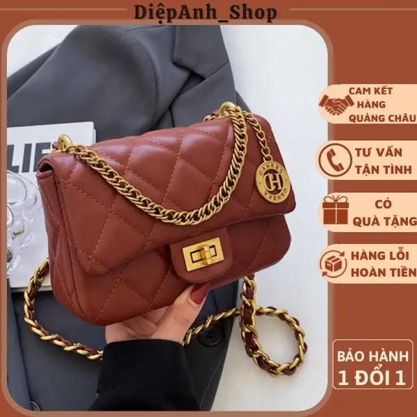 Túi xách nữ đeo chéo da mềm dây đeo phối xích thời trang cá tính hàng quảng châu cao cấp T329 Bag Đeo Vai 0