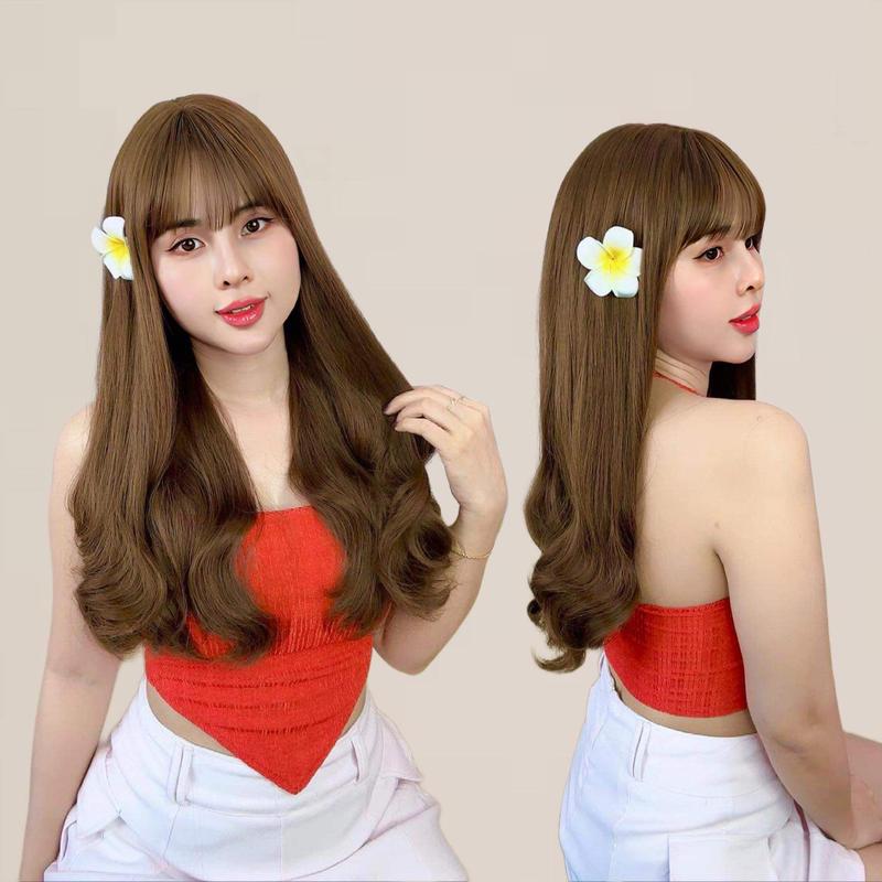 Tóc giả bộ nguyên đầu 1574 cho nữ dáng xoăn đuôi dài 50cm giúp bạn thêm tự tin, xinh đẹp Wig