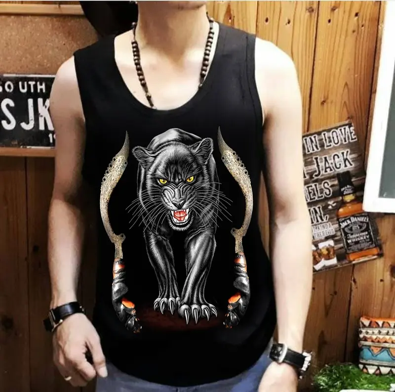 ShopAoi Singlet / Kaos tanpa lengan / Kaos Dalam / T-shirt Distro / Singlet Macan Hitam Pria Murah Santai Motif Dewasa Oblong 0
