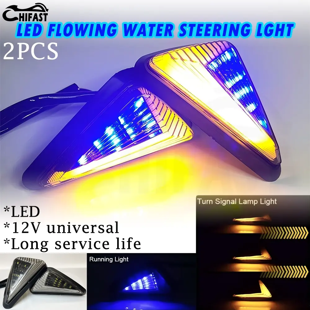 HIFAST Motorcycle Running Water Turn Light 2PCS LED Triangle Running ...