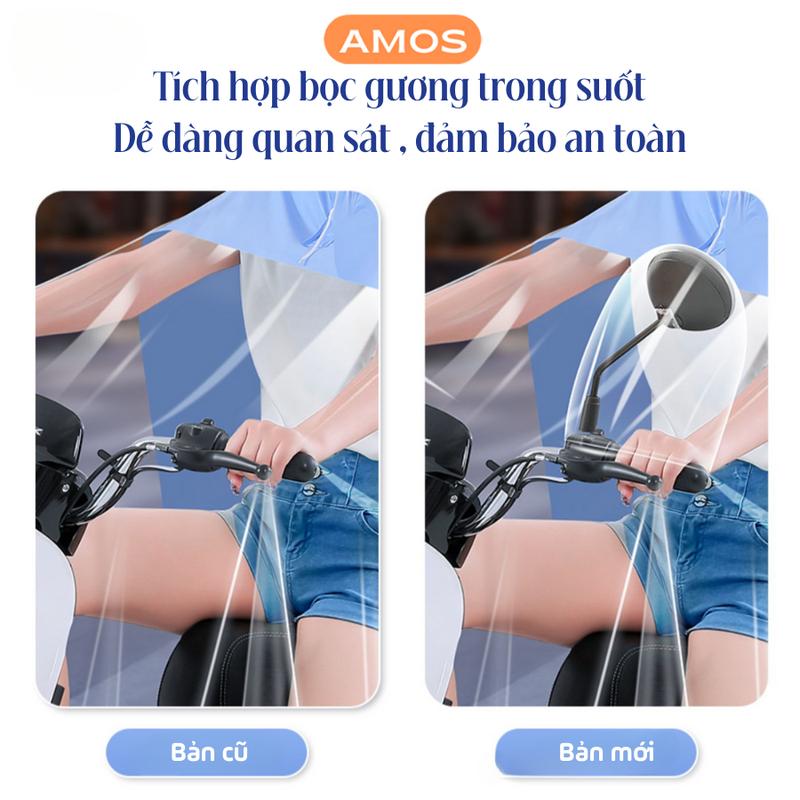 Áo mưa nửa trước trong suốt  AMOS tà rộng cho 2 người lớn, Áo mưa cánh rơi che phủ toàn thân siêu dai, kèm kính chắn mưa 3