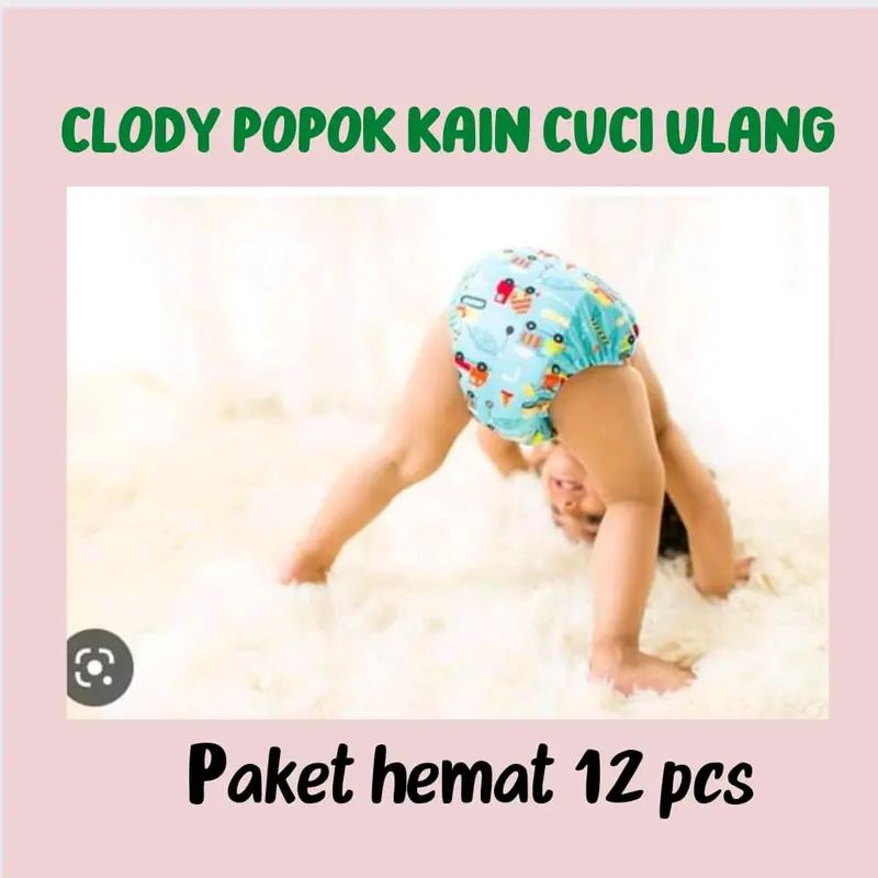 paket hemat 12 pcs Clody bayi / popok bayi cuci ulang model celana tingal slup aja + innernya Clodi 0