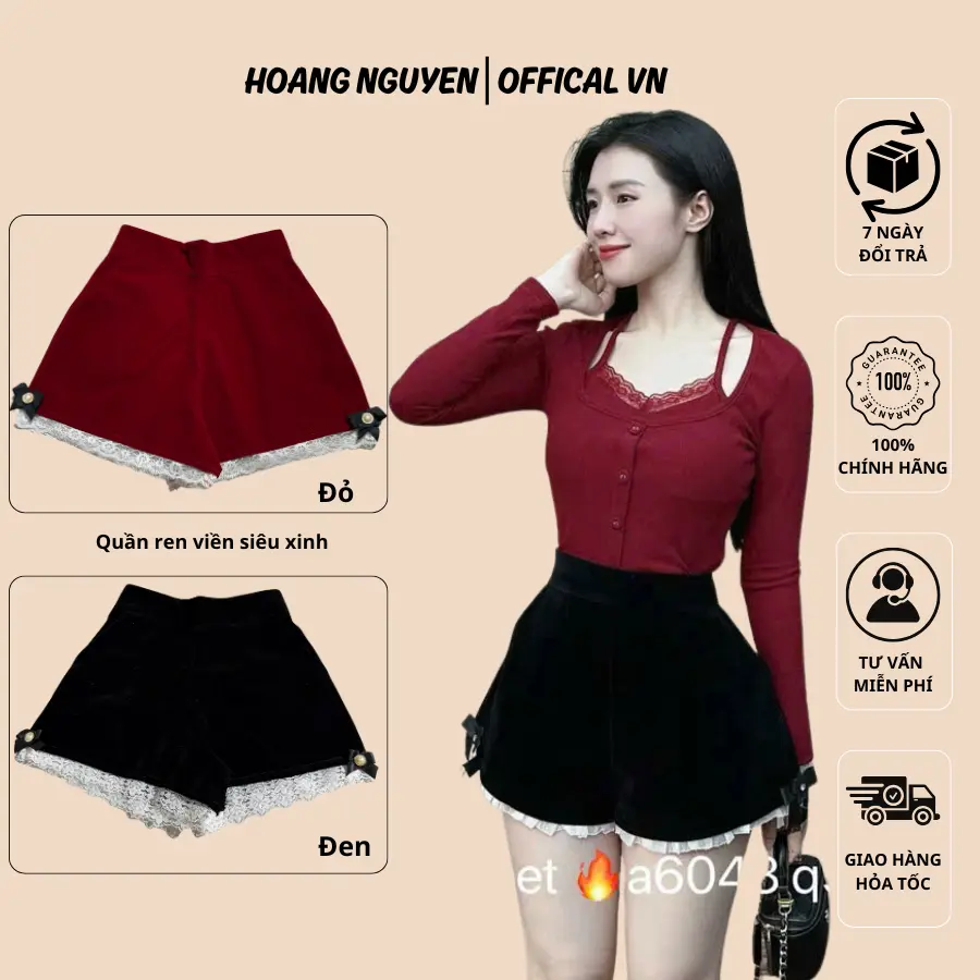 Quần Đùi Viền Ren Chất Nhung Dẽ Thương Đính Nơ Xinh Phù Hợp Mặc Đi Chơi Phối Đồ Đi Tiệc Mặc Hàng Ngày UN_73 - Nữ - Women Sen