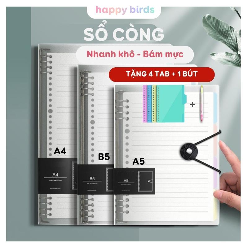 Sổ còng A4 B5 A5 CÓ QUÀ TẶNG ruột giấy refill kẻ ngang caro chấm sổ tay binder dây chun sổ lò xo planner bullet journal Happy Birds
