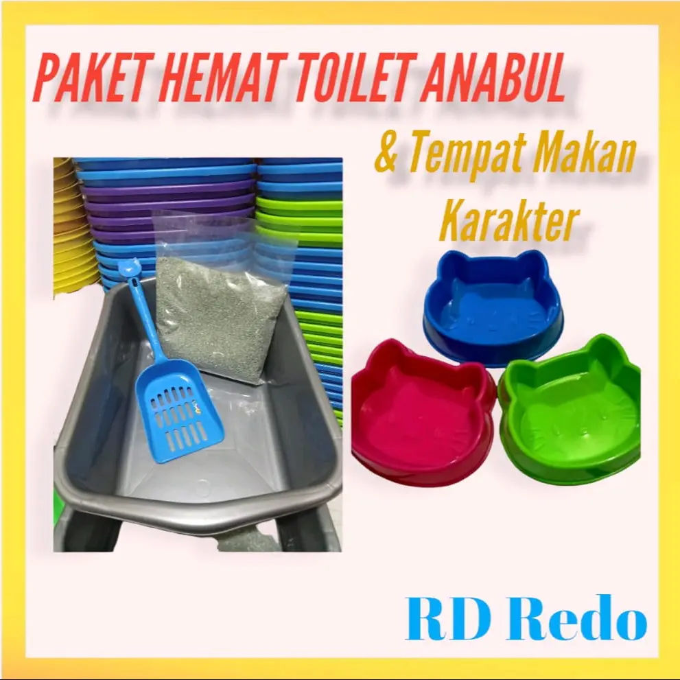 PERLENGKAPAN TOILET KUCING 1 Set bak+pasir 1kg+sekop GRATIS Tempat makan