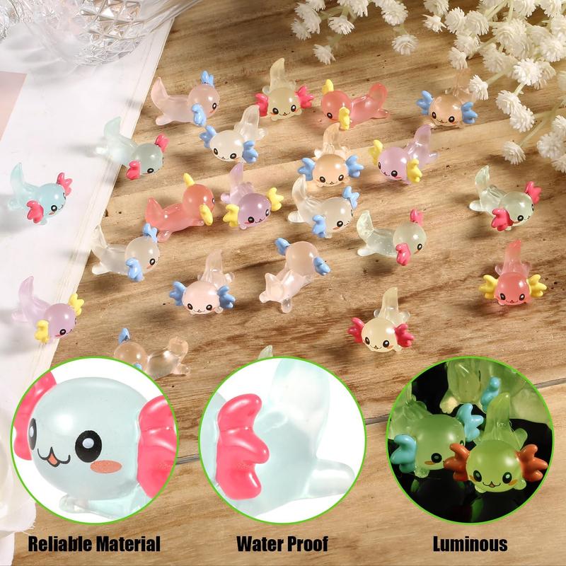 Random Color Luminous Mini Resin Axolotl, 8 Counts Cute Cartoon Glow in The Dark Miniature Figurine, Fun Tiny Animal Ornament for DIY Craft Garden Fairy Landscape Pastel Potted Plants Decoration 7