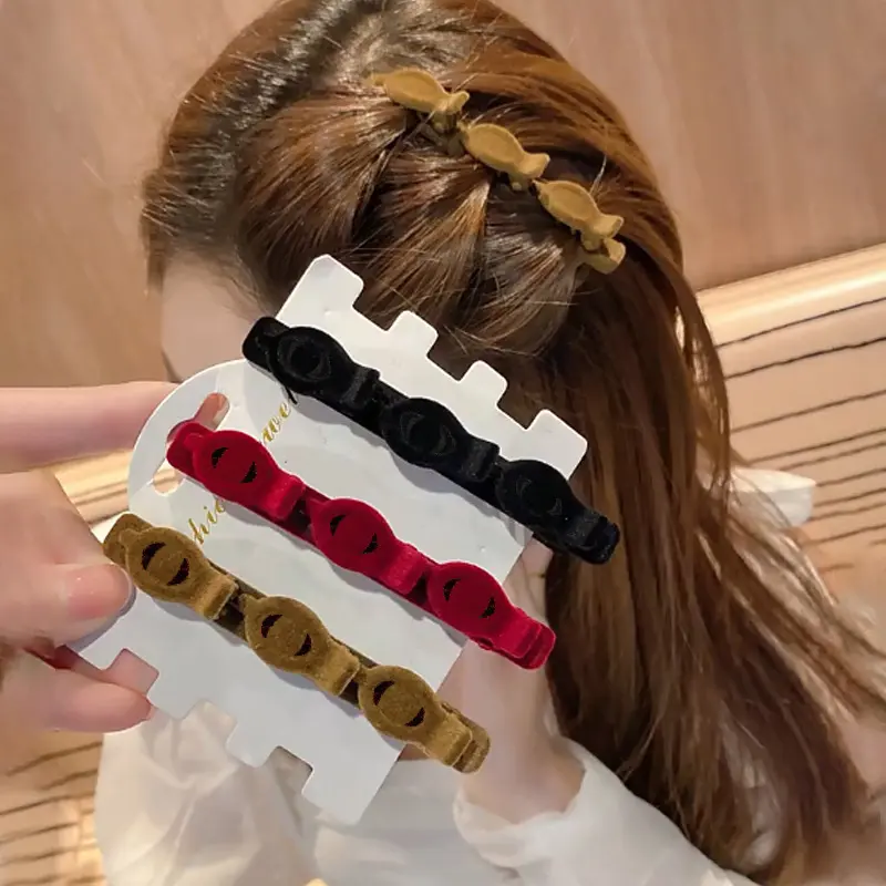 Solid Color Braided Hair Clip Flocked Hairpin Textured Bangs Side Clip Claw Clip Double Layer Duckbill Clip Girl Hair Accessories Cute Hair Ornament Japanese and Korean Style Hair Clip