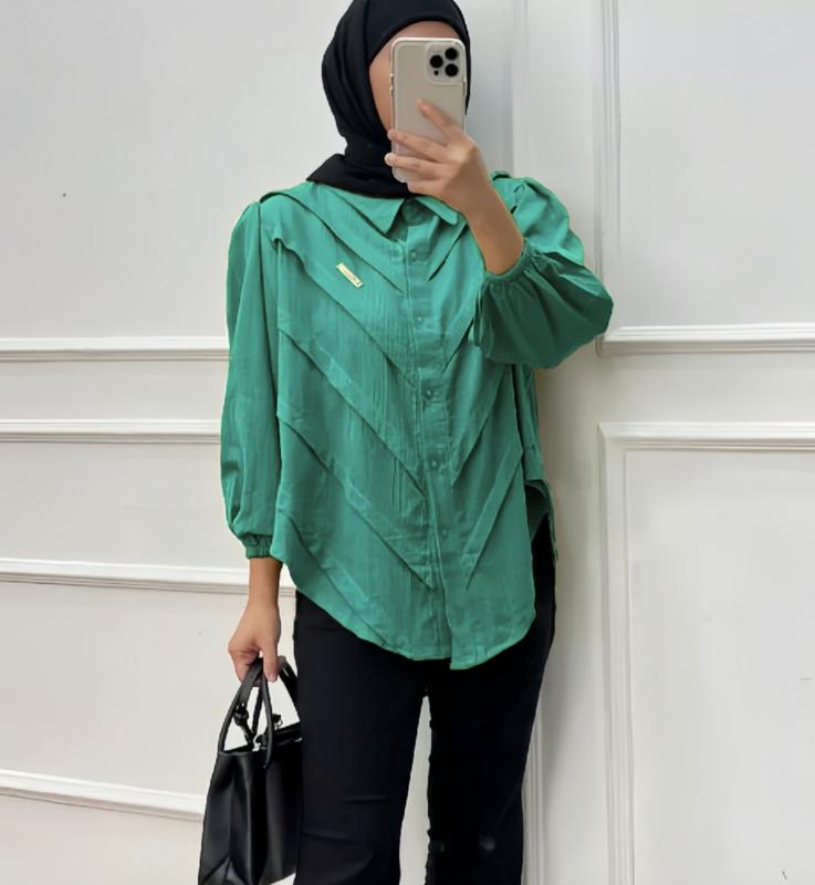 Kemeja Winuri Wanita Polo Linen Polos Lengan Balon M L XL XXL Cantik Formal Busui Panjang Atasan Variasi 8