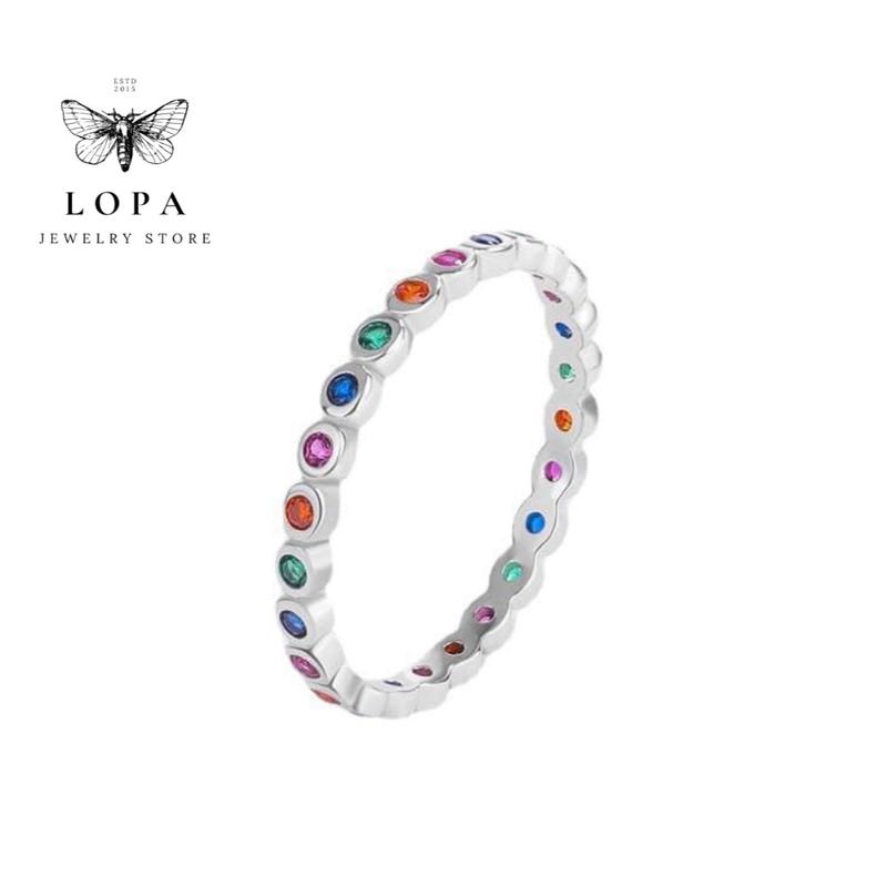  Nhẫn bạc ta LoPa dáng nhiều màu sắc cá tính phủ bóng mượt nam nữ đều đeo đươc  