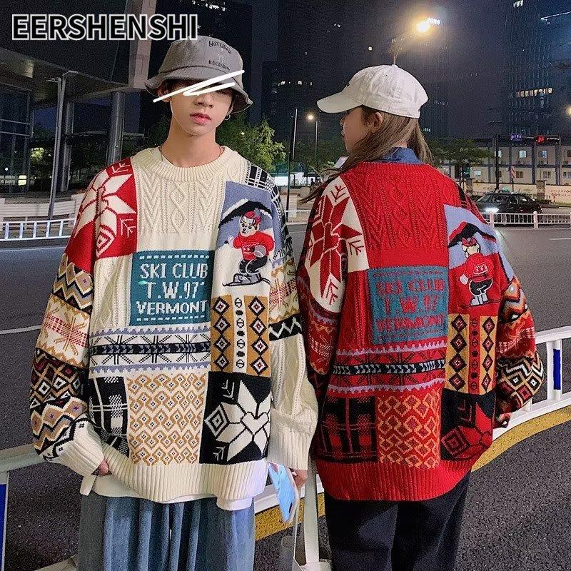 Eershenshi-Áo Len Giáng Sinh Cho Nam Và Nữ Áo Len Cặp Đôi Lót Lông Cừu Dày Và Ấm Áp Xu Hướng Dáng Rộng Ins