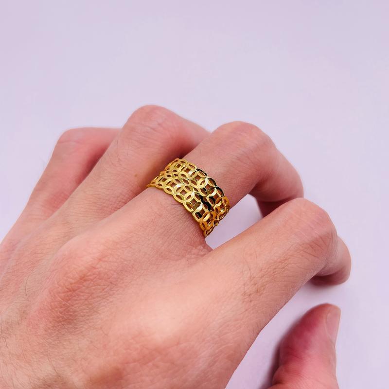 Nhẫn kim tiền đôi titan không gỉ màu vàng, Nhẫn nữ kiểu dáng kim tiền chất liệu titan bền màu, trangsucmoiluatuoi.RIN