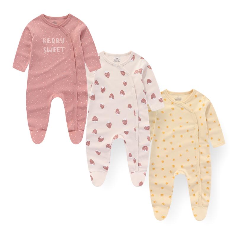 3 Chiếc Thu Đông Dài Tay Bé Trai Bé Gái Rompers 100% Cotton Quần Áo Sơ Sinh