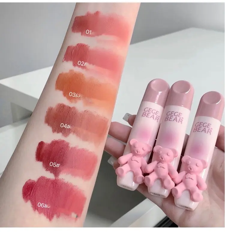 Gege Bear Pink Matte  Lip Glaze silky Lip Gloss Lip Tint Glaze Nude Natural  Colour -Lip Cream Waterproof 100% Original Bibir Gloss Kering Lipgloss-lipstik korea