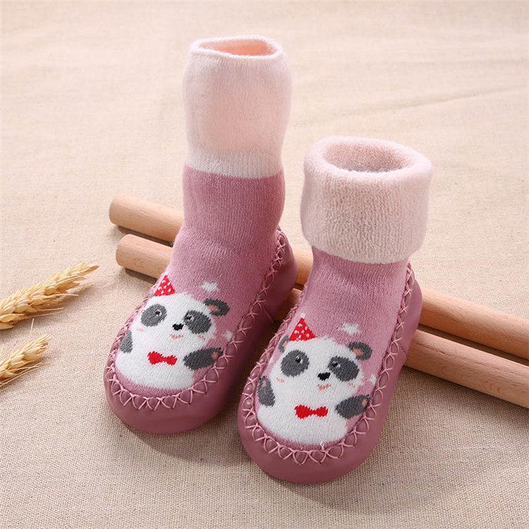 Product Introduction of Baby Rubber Shoes Toddlers Infant Sock Cartoon Animal Pattern Anti-slip Warm Terry Winter Baby Shoes 6 Months To 3 Years Old 12