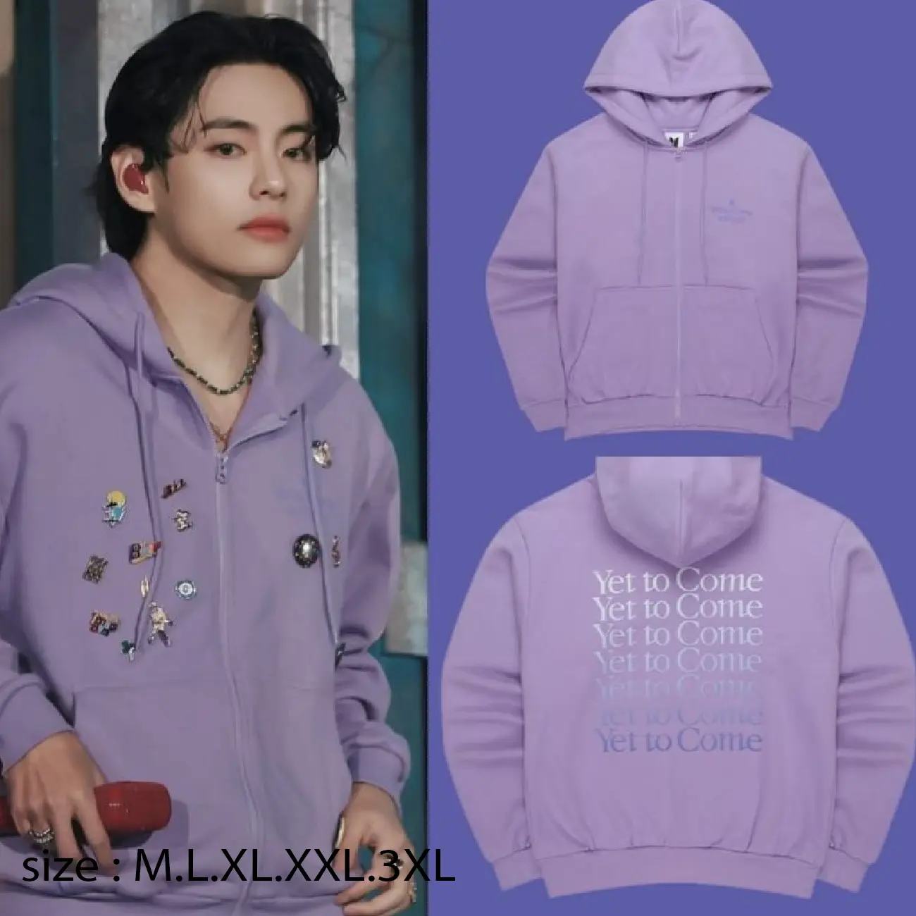 HOODIE ZIPPER bts yet to come in busan VERSI Tulisan ungu Gradasi M-3XL
