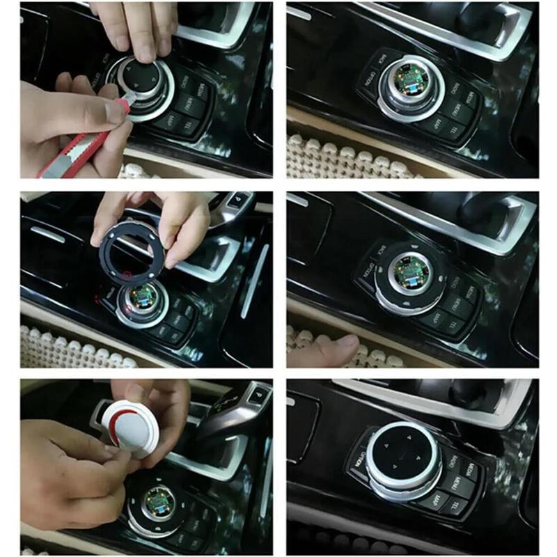 Car Multimedia Knob Cover, Medium to Large Multimedia Control Button Cover for BMW 1 3 4 5 7 Series X1 X3 X4 X5 X6 F10 F20 F30, ABS Plastic BMW 1 Series Idrive Multimedia Button Cover 3