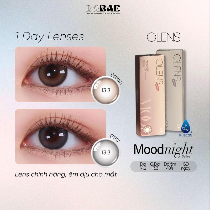 Lens 1 ngày Moodnight Brown/ Gray giãn tròng chính hãng OLENS - Dia 14.2mm - Độ cận 0-8
