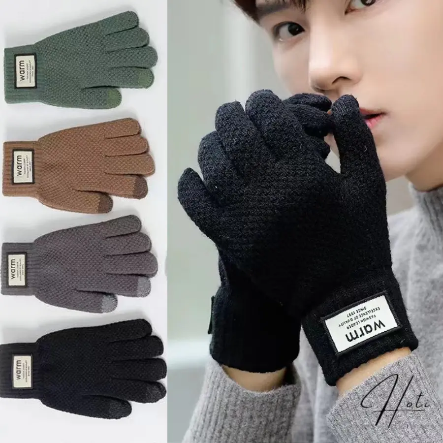 Găng Tay Len Unisex,Tag Warm Dệt Kim Siêu Dày Cảm Ứng Điện Thoại Giữ Ấm Chống Nắng Co Dãn Tốt Trơn Nhiều Màu HOTI -GT029