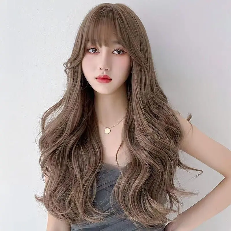 Women Long Curly Hair Full Head Realistic Full Top Natural Fashion Big Wave Air Bang Face Repairhair Wig Hair For Women