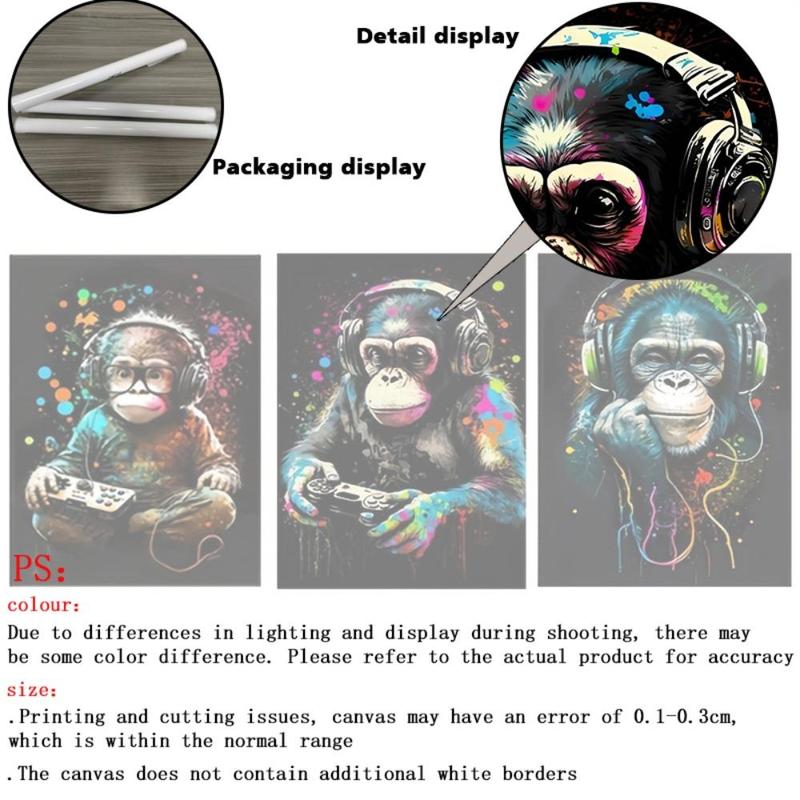 Product Introduction of Monkey & Game Console Pattern Wall Art Poster, 3 Counts Canvas Painting Without Frame, Decorative Modern Hanging Pictures For Living Room Bedroom Office 5