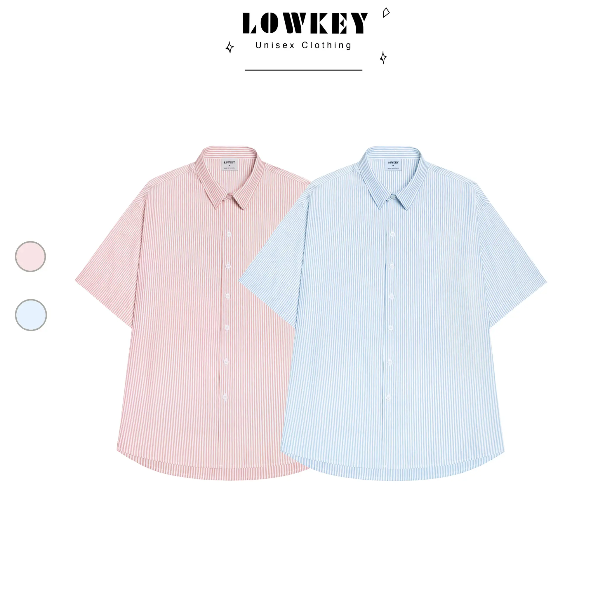 K7001 LOWKEY - Áo Sơ mi Unisex Tay Ngắn Oversize Kẻ Sọc Oxford Shirt Màu Hồng/Xanh