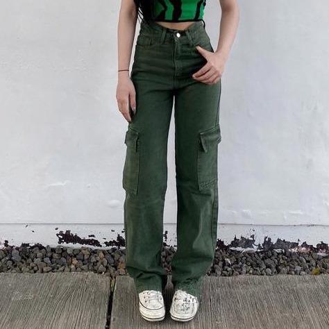 Highwaist Jeans Cargo Loose Hangover Vol.2 - Celana Cargo Jeans Premium Tebal Kekinian Wanita Panjang Cewek Denim 4