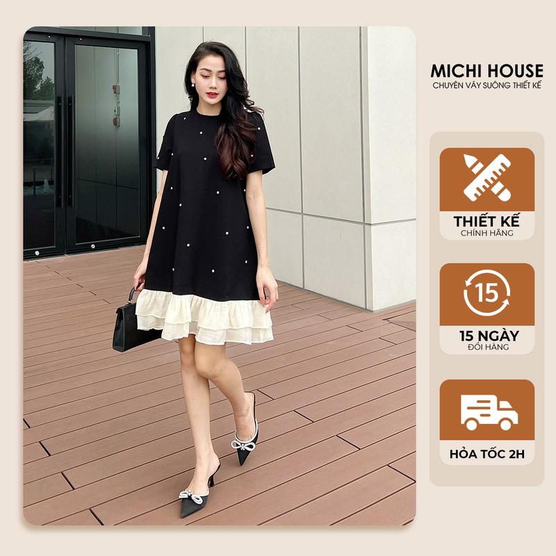 Váy Đầm Suông Đuôi Cá Sang Trọng Thiết Kế Michi House, Váy Xuông Dáng Dài Đến Gối Đính Đá Sang Trọng Có Big size Đến 75kg, Đầm suông cho bà bầu Mặc Xinh V712 - Đầm suông nữ nhẹ nhàng