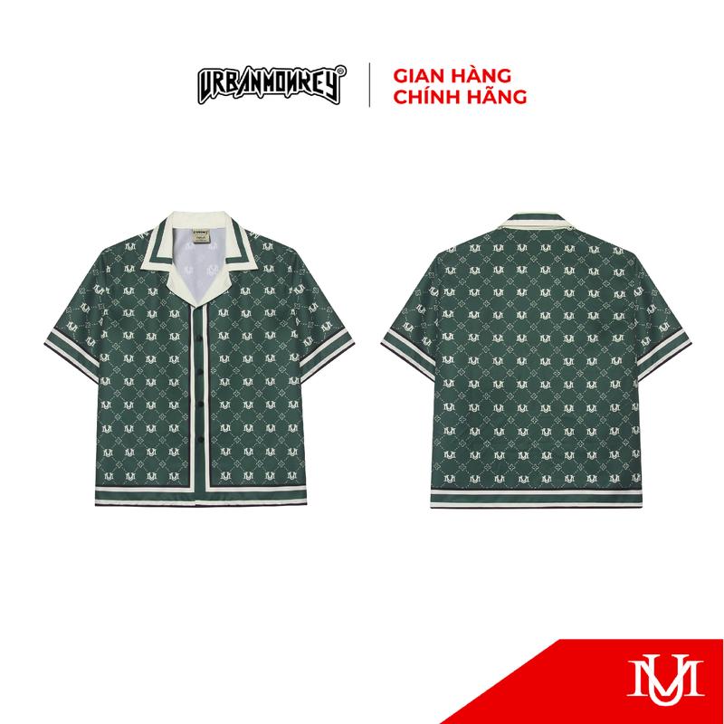   MỞ BÁN SỚM  Sơ Mi Unisex Urban Monkey < UM MONOGRAM GREEN SHIRT > Phối Màu Xanh Form Boxy Hình In Chuyển Nhiệt Sắc Nét Chất Vải Cotton Lạnh Thoáng Mát - Ưu Điểm Giặt Nhanh Khô và Chống Nhăn 