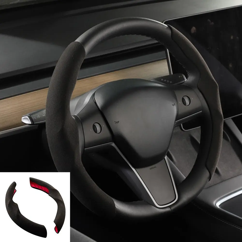 Car Steering Wheel Cover Suede Carbon Fiber Ultra-thin Sweat-absorbing Special Steering Wheel For Tesla Model 3/Y Cars Accessories #457122