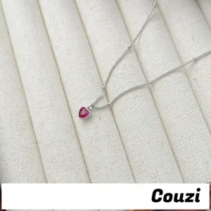 [Couzi]Kalung Hati Perak untuk Wanita, Kalung Manik Berbentuk Hati Berongga untuk Pelajar B540