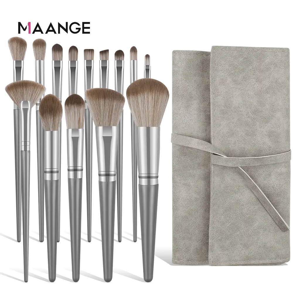 Bộ cọ trang điểm MAANGE 14 chiếc kèm túi đựng cọ trang điểm màu bạc Cọ trang điểm mặt 1414 Women Cosmetic