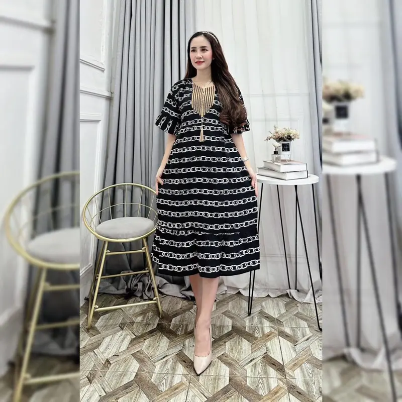 Daster Wanita Sultan Terbaru 2024 Renda Warna Hitam Motif Salur Rayon Busui Resleting Motif Kekinian Murah Lengan Pendek Nyaman Batik Santai 2