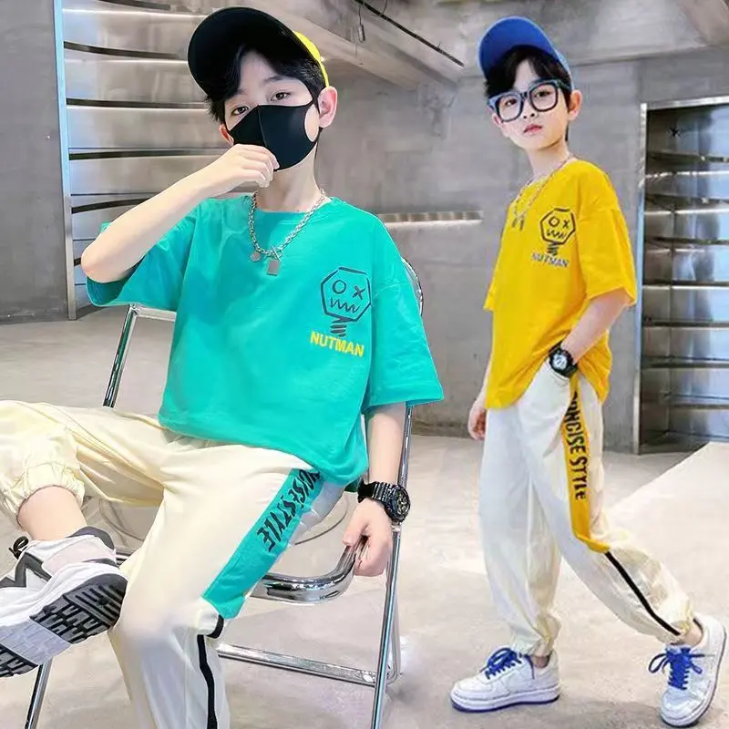 Bộ Đồ Mùa Hè Cho Bé Trai, Quần Dài Trẻ Em Và Thanh Thiếu Niên, ngắn Tay, Dáng Rộng Vừa Vặn, Phong Cách Hàn Quốc, Bộ Đồ Hai Mảnh, Thích Hợp Cho Trẻ Em Và Thanh Thiếu Niên, Năm 2023