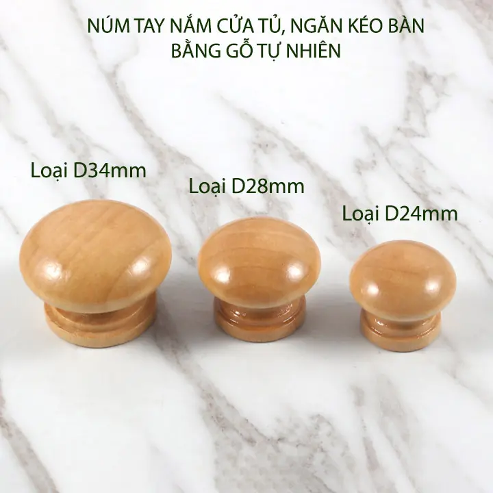 Bộ 5 núm tay nắm cửa tủ, ngăn kéo bàn, bằng gỗ tự nhiên sơn phủ bóng 0