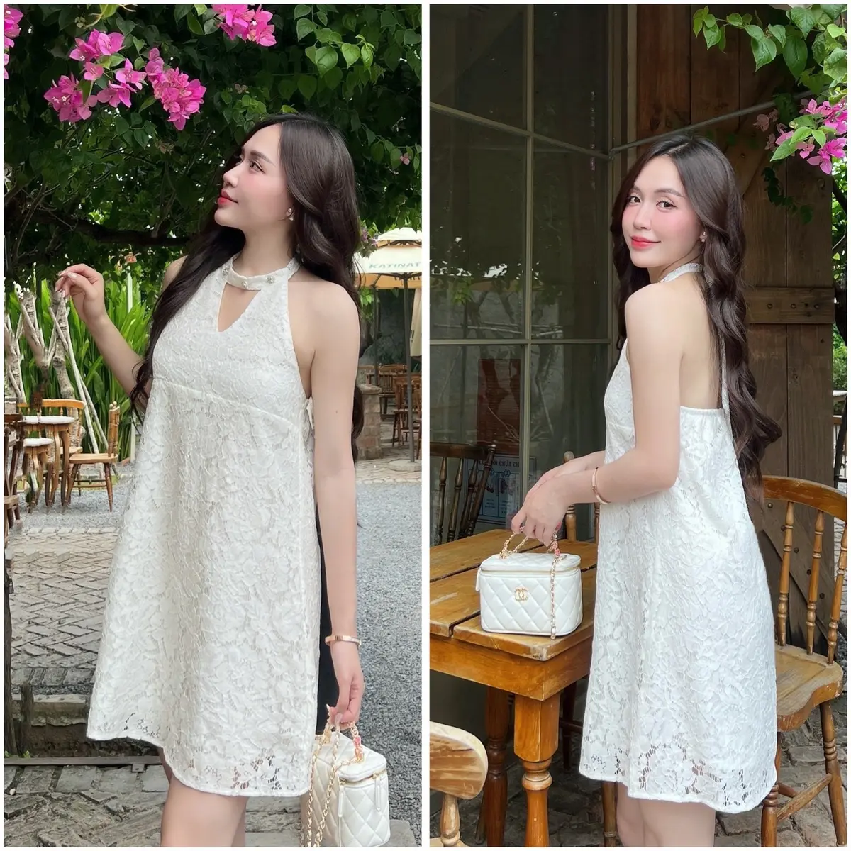 [FREESZ eo dưới 70] Donna- Đầm yếm ren tiểu thư công chúa sang trọng đi tiệc đi chơi hẹn hò BYBYPIL Nữ Màu Trắng