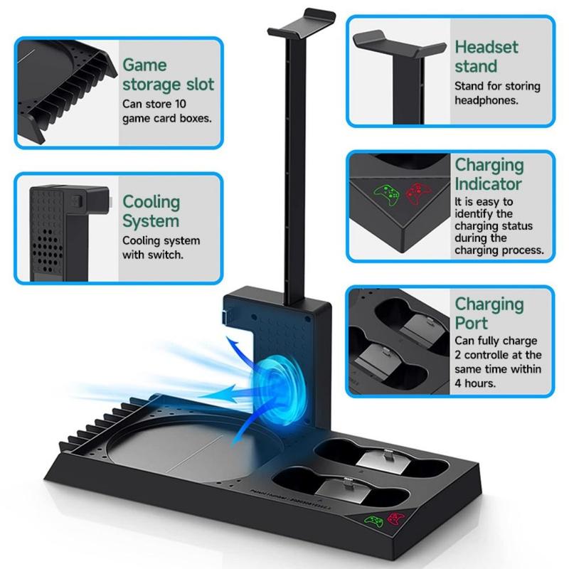 Vertical Cooling Stand Compatible With Xbox Series X, Charging Station With 1400mAh Rechargeable Battery Pack & Dual Controller Charger Ports, Console Accessories For Xbox Series X 4