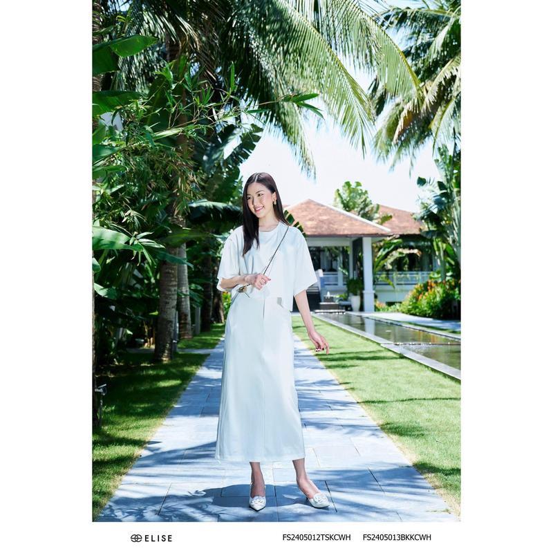 Chân váy trắng X-neon xẻ sau thiết kế Elise mã sản phẩm FS2405013BKKCWH