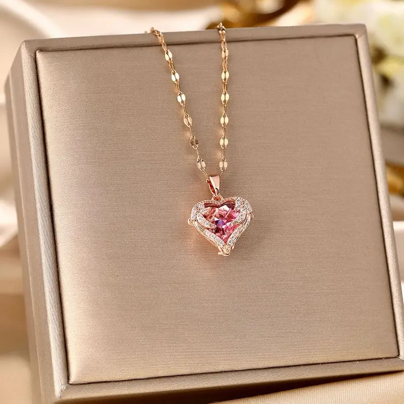 【BELI 1 PCS KALUNG GRATIS 1 CINCIN】Kalung Wanita Love Pelangi Titanium Rantai Pecah Kopi gold Aiga Perhiasan Anti Karat Dan Anti Luntur Selamanya 1