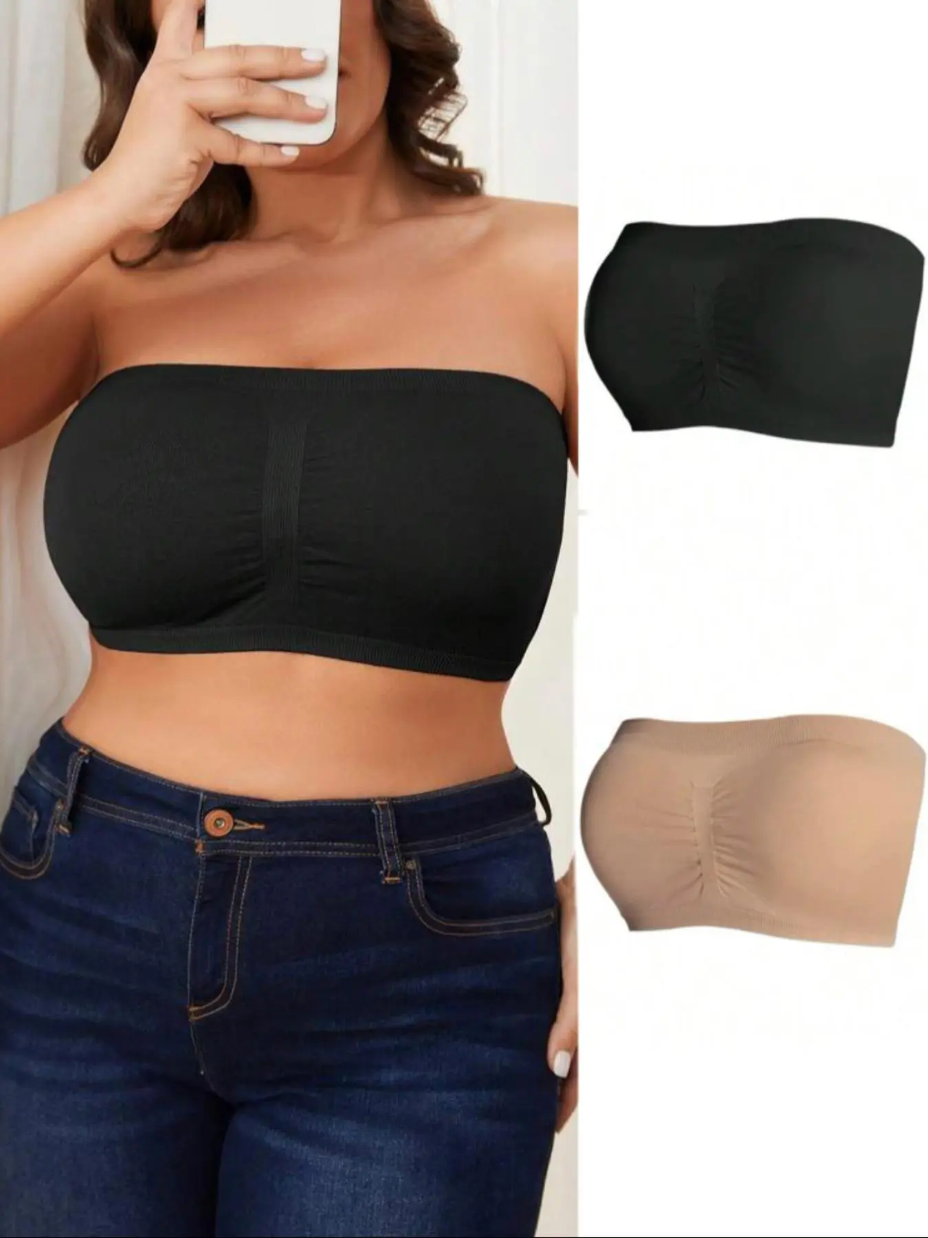 Two-piece High Stretch Soft Invisible + Strapless Push Up Bra for Ultimate Lift and Support, No Straps Needed, Perfect with Strapless Wear, Soft and Comfortable To Wear All Day Long, Seamless Fit for Every Woman