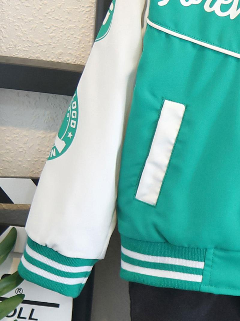 Product Introduction of Boy's Letter Print Baseball Collar Jacket, Casual Loose Fashionable Varsity Jacket for Daily Outdoor Wear, Kids Clothing for All Seasons, Athletic 4