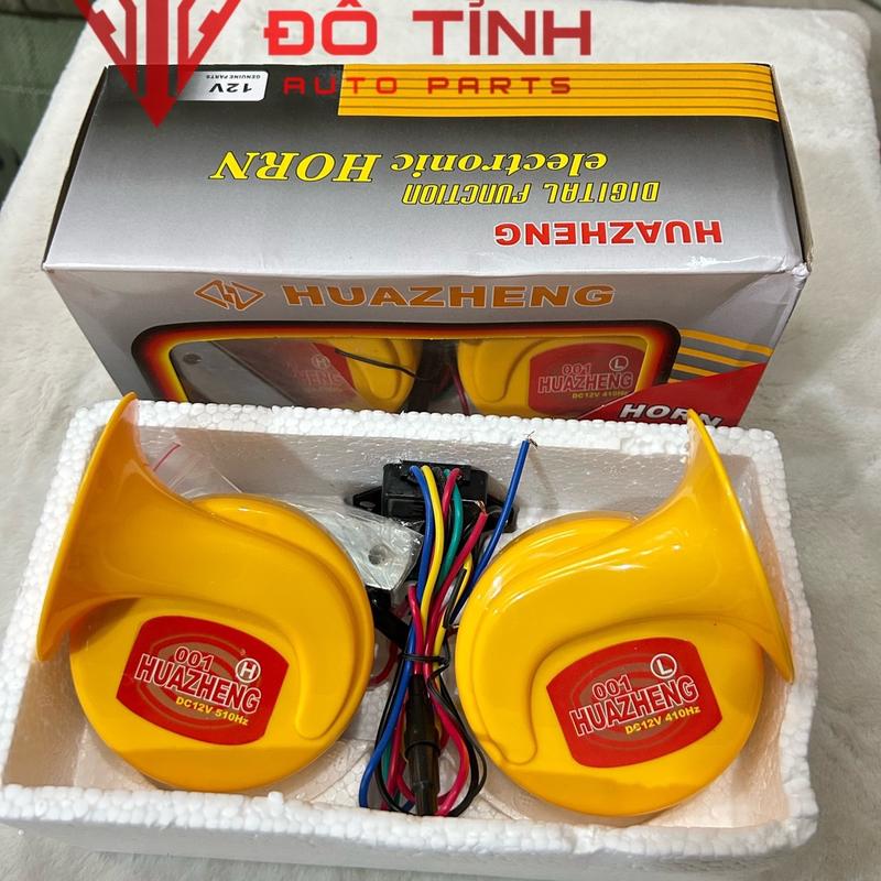 Bộ còi ngân ô tô, xe máy Huazheng. Kèn ngân 12v 24v âm thanh lớn.
