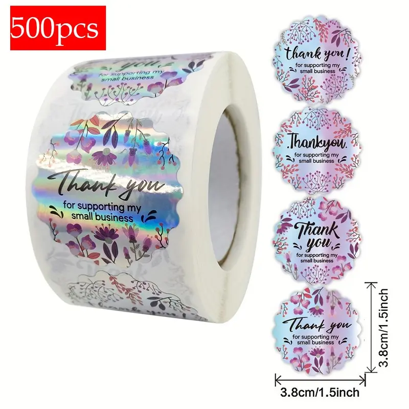 Thank You Sticker Label, 500pcs/roll  Thank You Sticker, Decorative Sticker Label for Small Business, Festival, Party 1