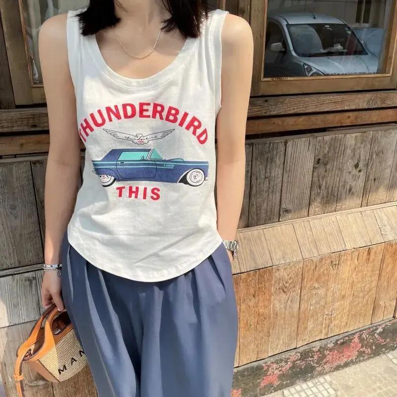 Product Introduction of 8573#[Official Picture Real Price] Milk Silk Niche Wear Sleeveless Casual Student Printed White Vest Fashion 1